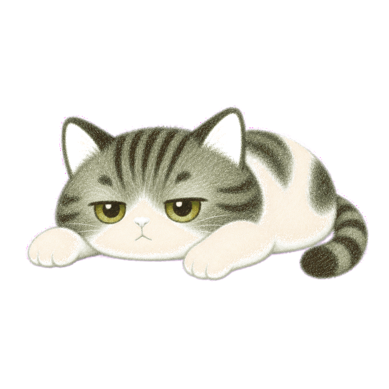 担当者カードでくつろぐ白鼻筋の猫キャラクター